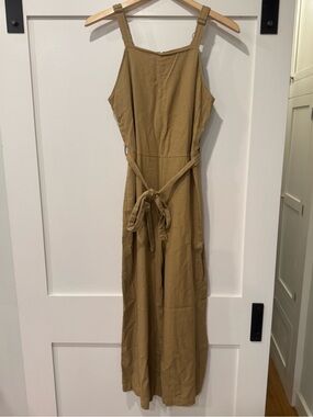 Massimo Tan Sleeveless Linen and Rayon Jumpsuit